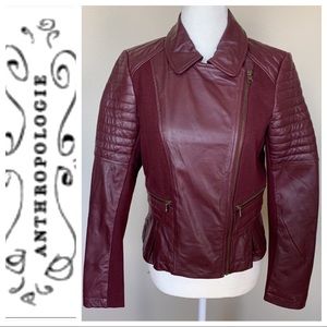 New Anthropologie- Elevenses Burgundy MOTO Jacket